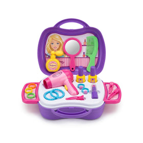 Kids Beauty Salon Play Set with Carry Case, 15-Piece Pretend Makeup & Hair Styling Kit Trending Accessories