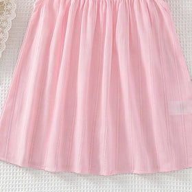 Girls Pink Textured Round Neck A-Line Dress Casual Dresses
