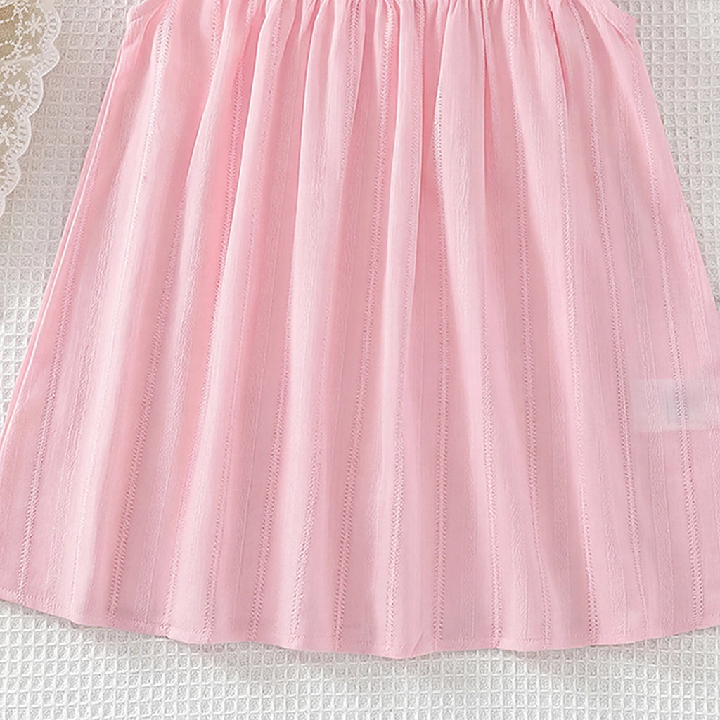 Girls Pink Textured Round Neck A-Line Dress Casual Dresses