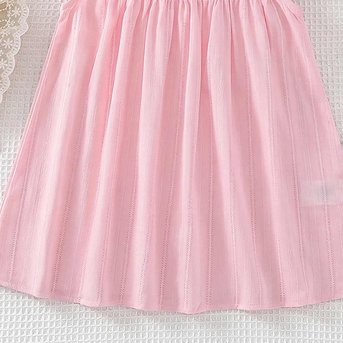 Girls Pink Textured Round Neck A-Line Dress Casual Dresses