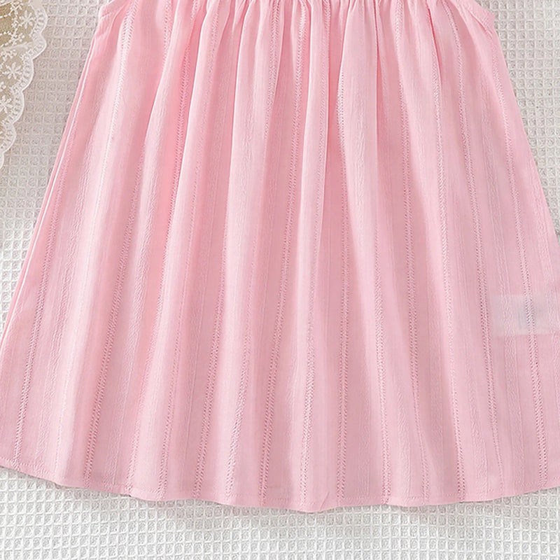 Girls Pink Textured Round Neck A-Line Dress Casual Dresses