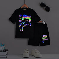 Boys Black Gaming Printed Short Sleeves T-Shirt With Shorts Set 2 pc. Sets