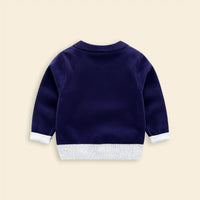 Boys Navy Blue Self-Design Elephant Pattern Knitted Sweater Sweaters & Cardigans