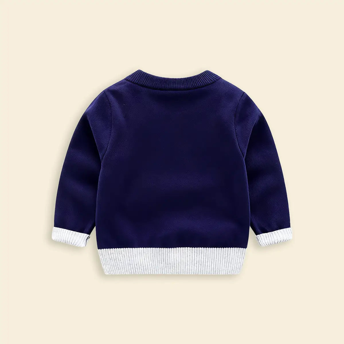 Boys Navy Blue Self-Design Elephant Pattern Knitted Sweater Sweaters & Cardigans