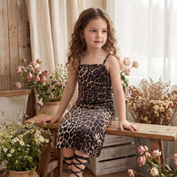 Girls Brown Leopard Print Sleeveless Bodycon Dress Casual Dresses