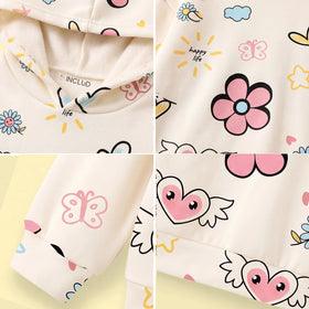 Girls Off White Floral Print Long Sleeve Hoodie Sweatshirts & Hoodies