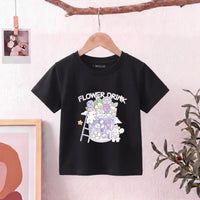 Girls Black Short Sleeve Floral Print T-Shirt Tshirts Black 1-2 Y