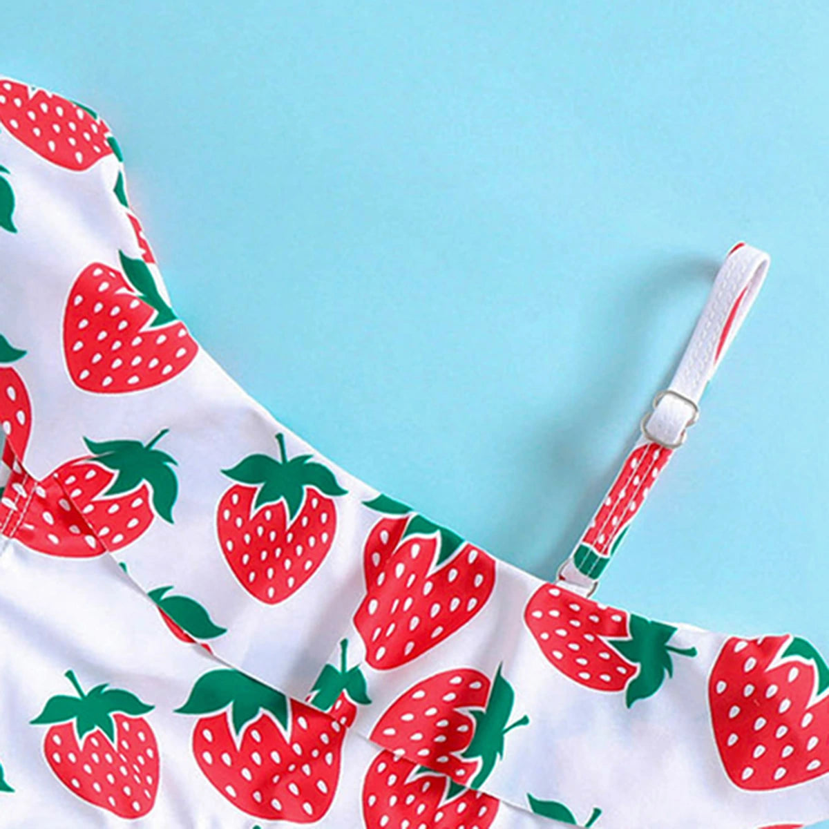 Girls Red Strawberry Printed Top With Ruffled Briefs Swimwear Sets Sets