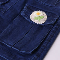 Girls Peach Embroidered Short Sleeve T-Shirt With Denim Shorts Sets 2 pc. Sets