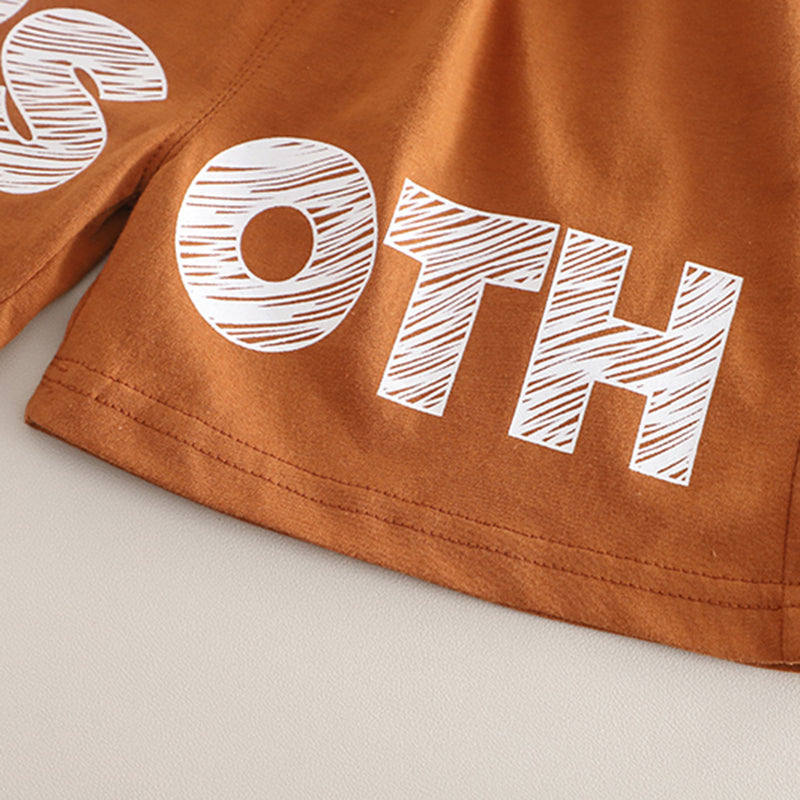 Boys Brown Typographic Printed Color-blocked T-Shirt With Shorts Set 2 pc. Sets