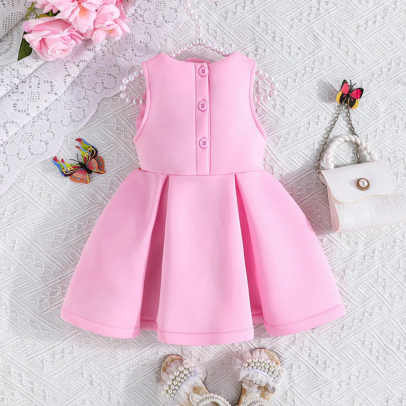 Girls Adorable Light Pink Sleeveless Dress with 3D Flower Embellishment Casual Dresses