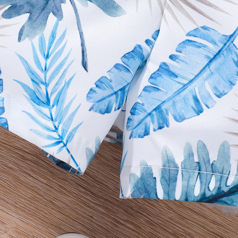 Girls Blue Tropical Print Waistcoat and Shorts with Solid Tee Set Sets