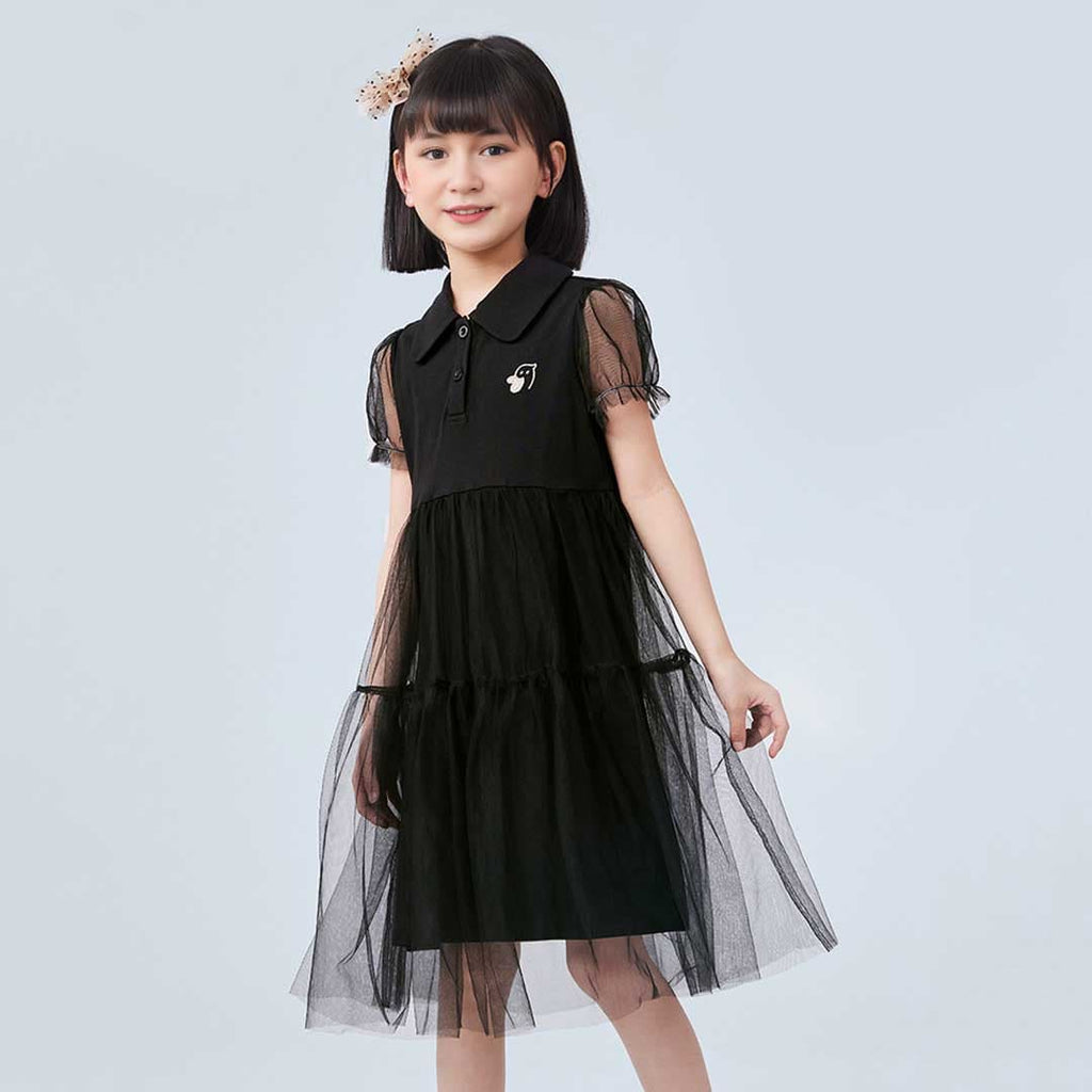 Girls Empire Line Tulle Overlay Casual Dress