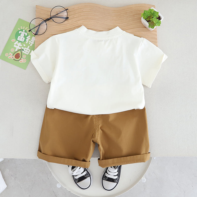Boys Khaki Printed Short Sleeves T-shirt with Shorts Set Sets