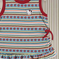 Girls Multicolor Striped Hello Kitty Ruffle A-line Dress Casual Dresses