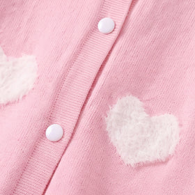 Girls Pink Self Heart Design Winter Cardigan Sweaters & Cardigans