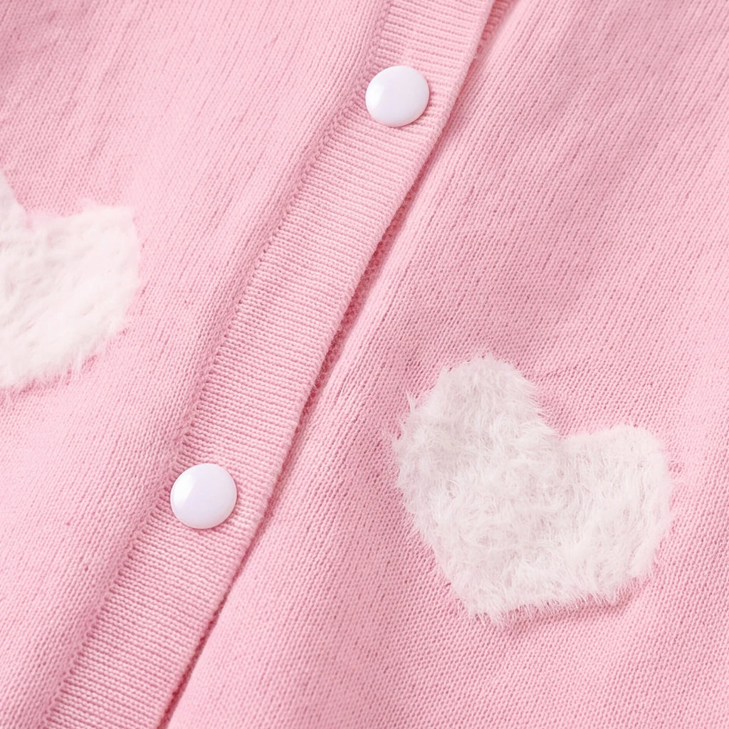 Girls Pink Self Heart Design Winter Cardigan Sweaters & Cardigans