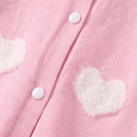 Girls Pink Self Heart Design Winter Cardigan Sweaters & Cardigans