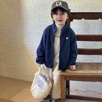 Boys Navy Blue Fleece Zipper Jacket Coats & Jackets Navy Blue 1-2 Y