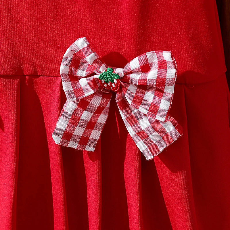Girls Red Strawberry Applique Sleeveless A-Line Dress Casual Dresses