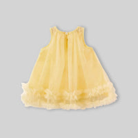 Girls Lime Yellow Flower Applique Tulle Overlay Sleeveless A-line Dress Casual Dresses