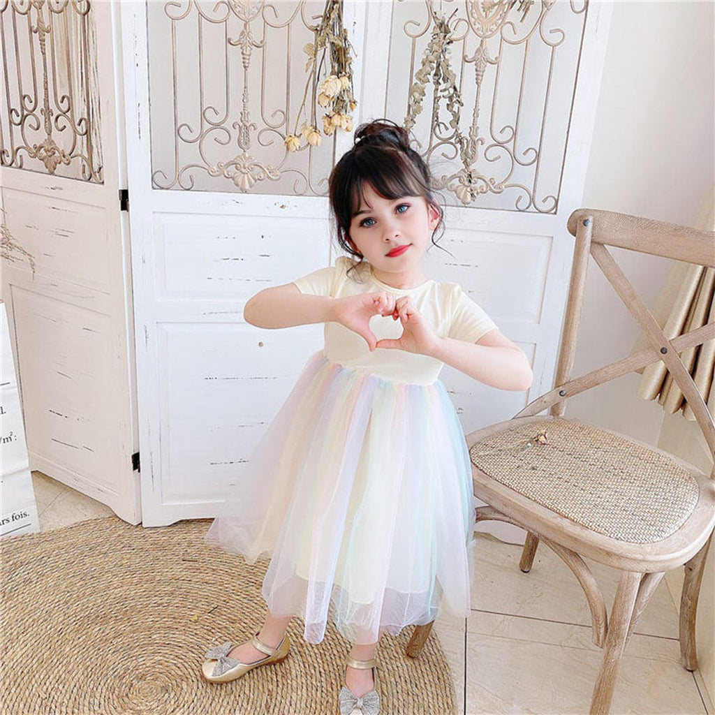 Girls Multicolor Tulle Fit & Flare Casual Dress Casual Dresses   