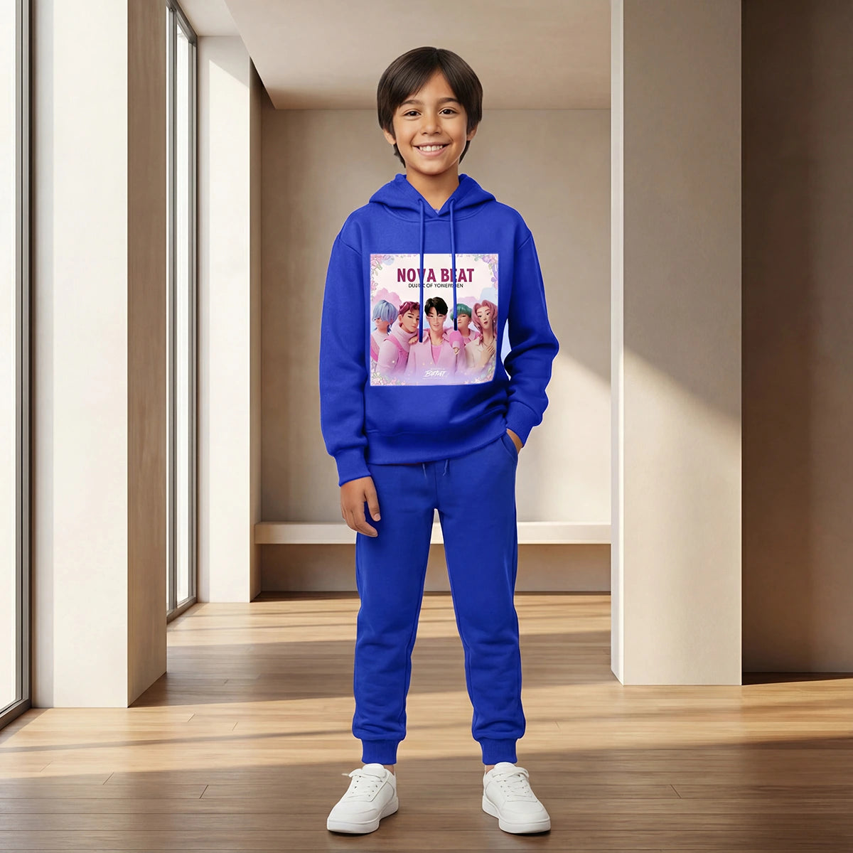 Boys Dark Blue Nova Beat Graphics Hoodie With Jogger Co-ord Sets Sets Dark Blue 2-3 Y