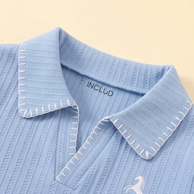 Boys Light Blue Textured Polo T-Shirt With Denim Pants Sets 2 pc. Sets
