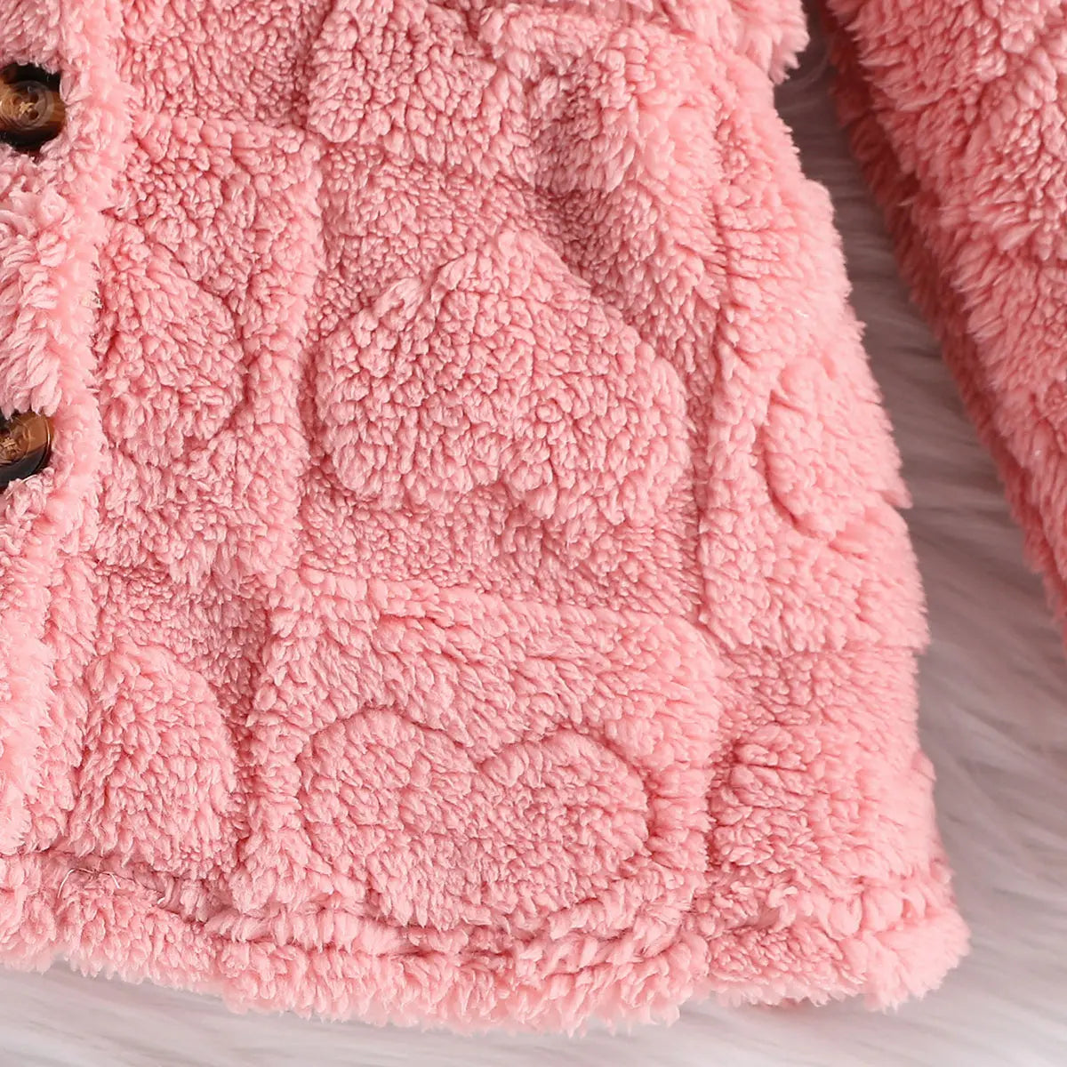 Girls Pink Self-Design Heart Patterns Hooded Fleece Jacket Coats & Jackets