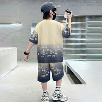Boys Khaki Ombre Print Short Sleeves T-Shirt With Shorts Co-ord Sets Sets