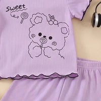 Girls Purple Bear Graphic Printed Short Sleeve Top With Shorts Sets 2 pc. Sets