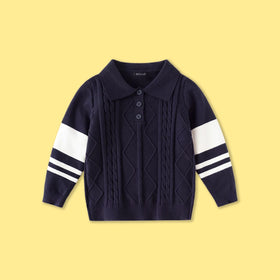 Boys Navy Blue Striped Long Sleeve Polo Sweater Sweaters & Cardigans Navy Blue 2-3 Y