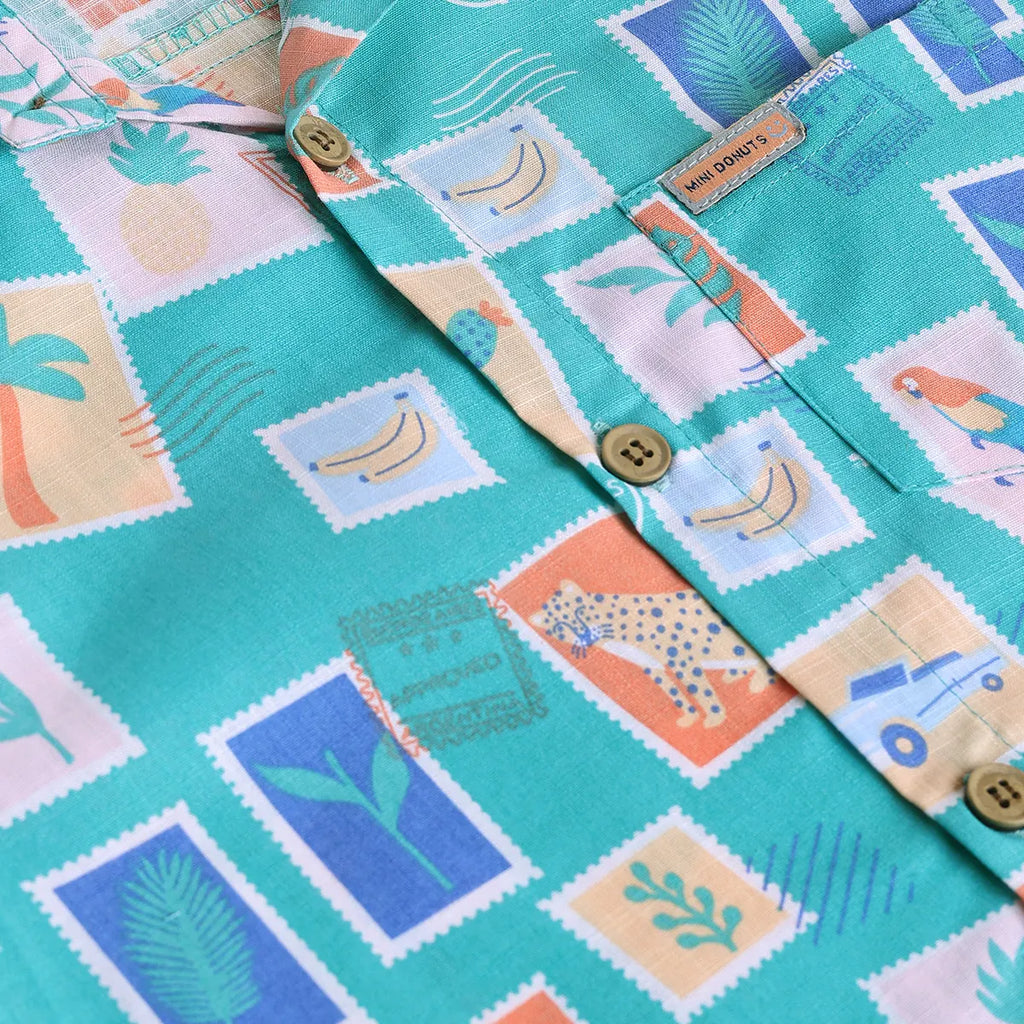 Boys Sea Green Graphic Short Sleeve Shirt With Elasticated Shorts Sets 2 pc. Sets