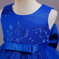 Girls Royal Blue Embroidered Sleeveless Layered Party Dress With Bow Party Dresses