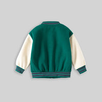 Boys Green Bear Cartoon Applique Varsity Jacket Coats & Jackets