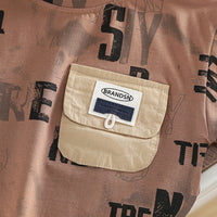Boys Brown Typographic Print T-Shirt With Denim Shorts Set Sets