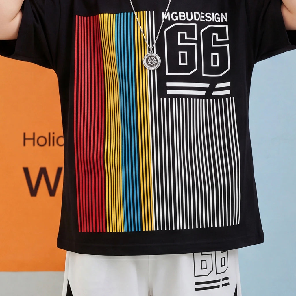 Boys Black Typographic Print Short Sleeve T-Shirt With Shorts Sets 2 pc. Sets
