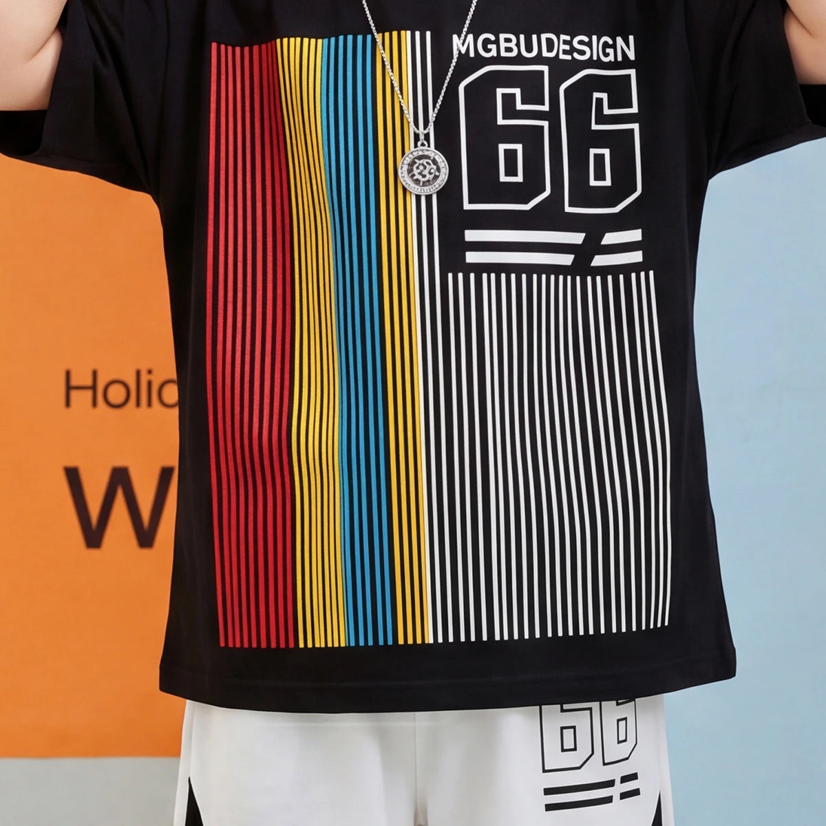 Boys Black Typographic Print Short Sleeve T-Shirt With Shorts Sets 2 pc. Sets
