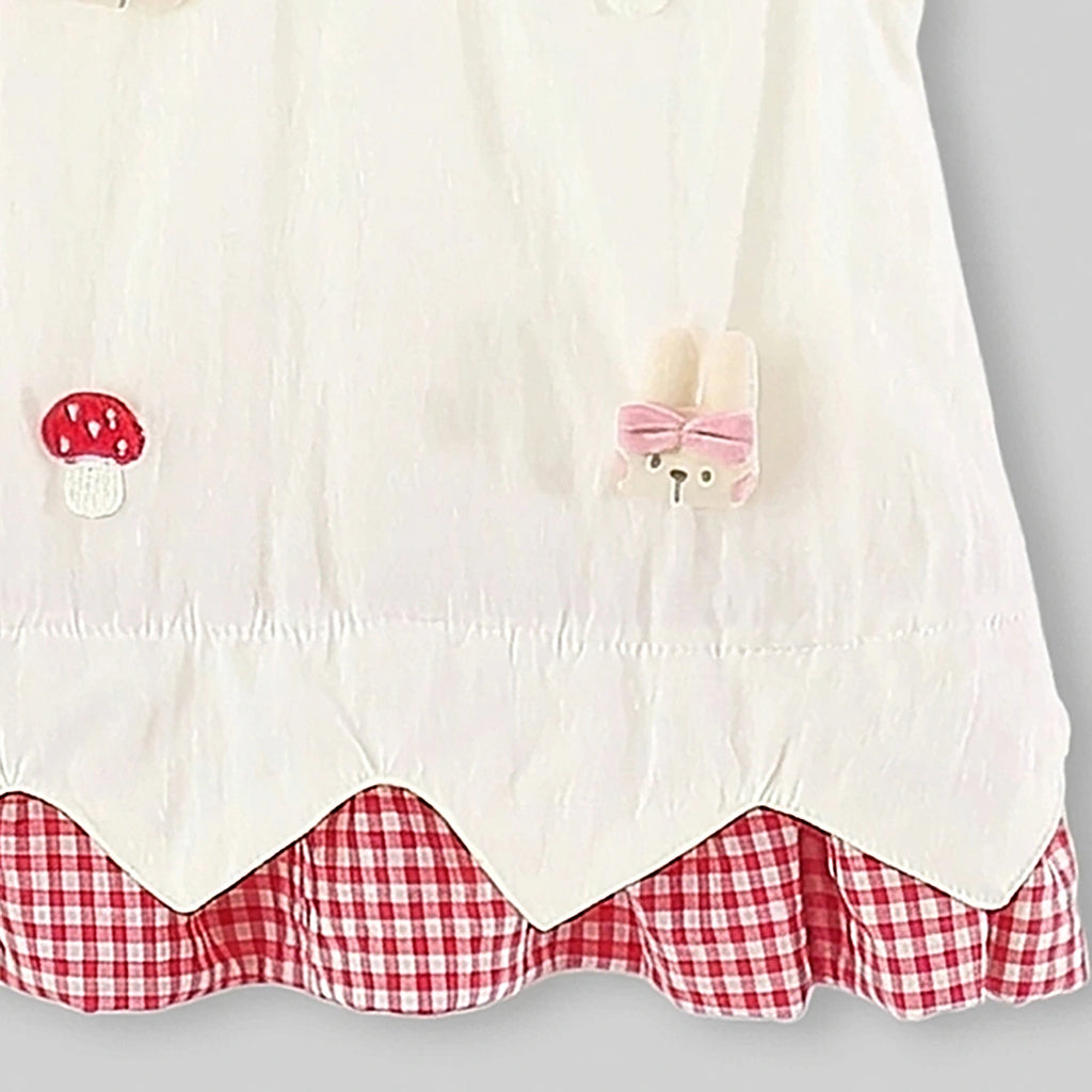 Girls Off White Bunny Mushroom Applique A-Line Dress Casual Dresses
