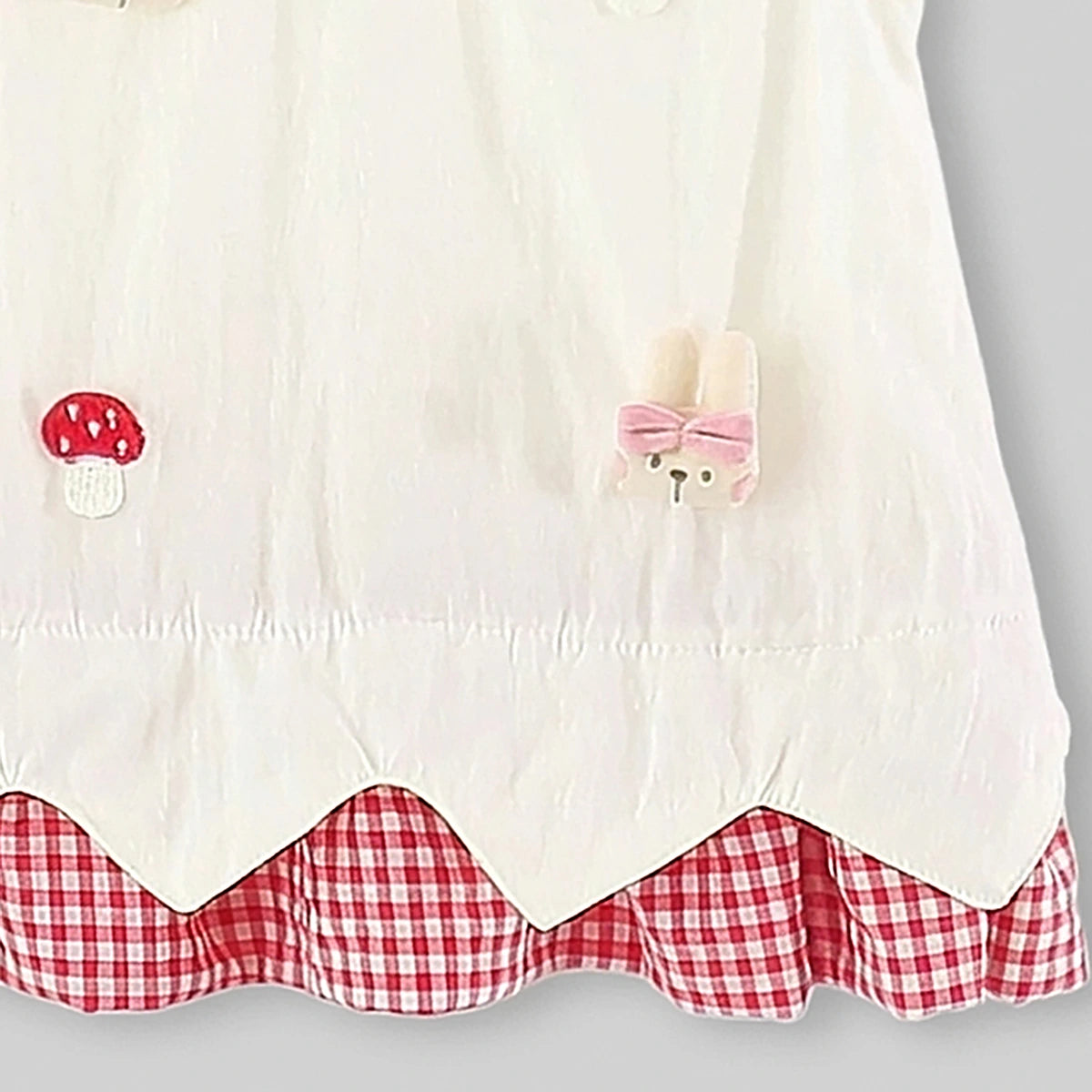 Girls Off White Bunny Mushroom Applique A-Line Dress Casual Dresses