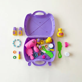 Kids Beauty Salon Play Set with Carry Case, 15-Piece Pretend Makeup & Hair Styling Kit Trending Accessories
