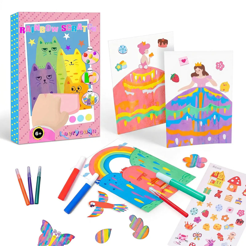 Rainbow Scratch Art Kit for Kids -DIY Magic Scratch Painting Set with 20 Art Cards, Stickers & Creative Craft Activities Trending Accessories