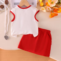 Girls White Ribbed Sleeveless Top With Skirt Sets 2 pc. Sets