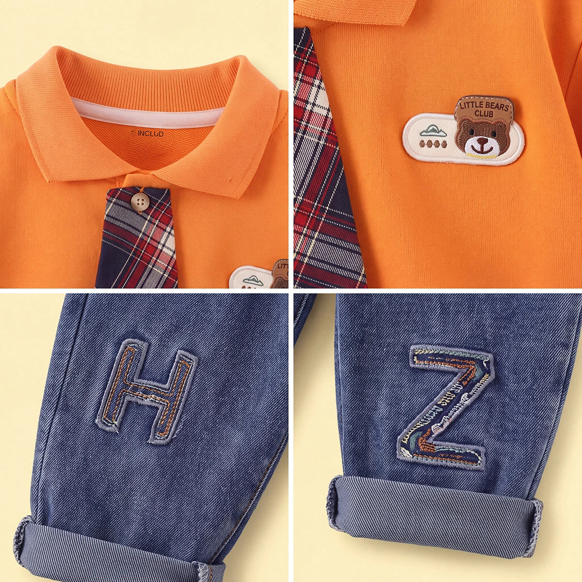 Boys Orange Polo Sweatshirt & Denim Pants Sets Sets