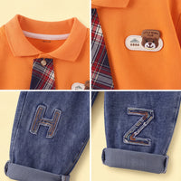 Boys Orange Polo Sweatshirt & Denim Pants Sets Sets