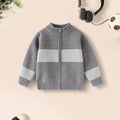 Boys Grey Zipper Cardigan With Self-Design Stripe Patterns Sweaters & Cardigans Grey 2-3 Y