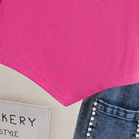 Girls Fuchsia Embellished Ribbed Sleeveless Top With Denim Skirt Sets Sets