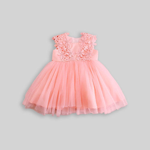 Girls Lace Crochet Neck Party Dress Party Dresses Pink 1-2 Y 