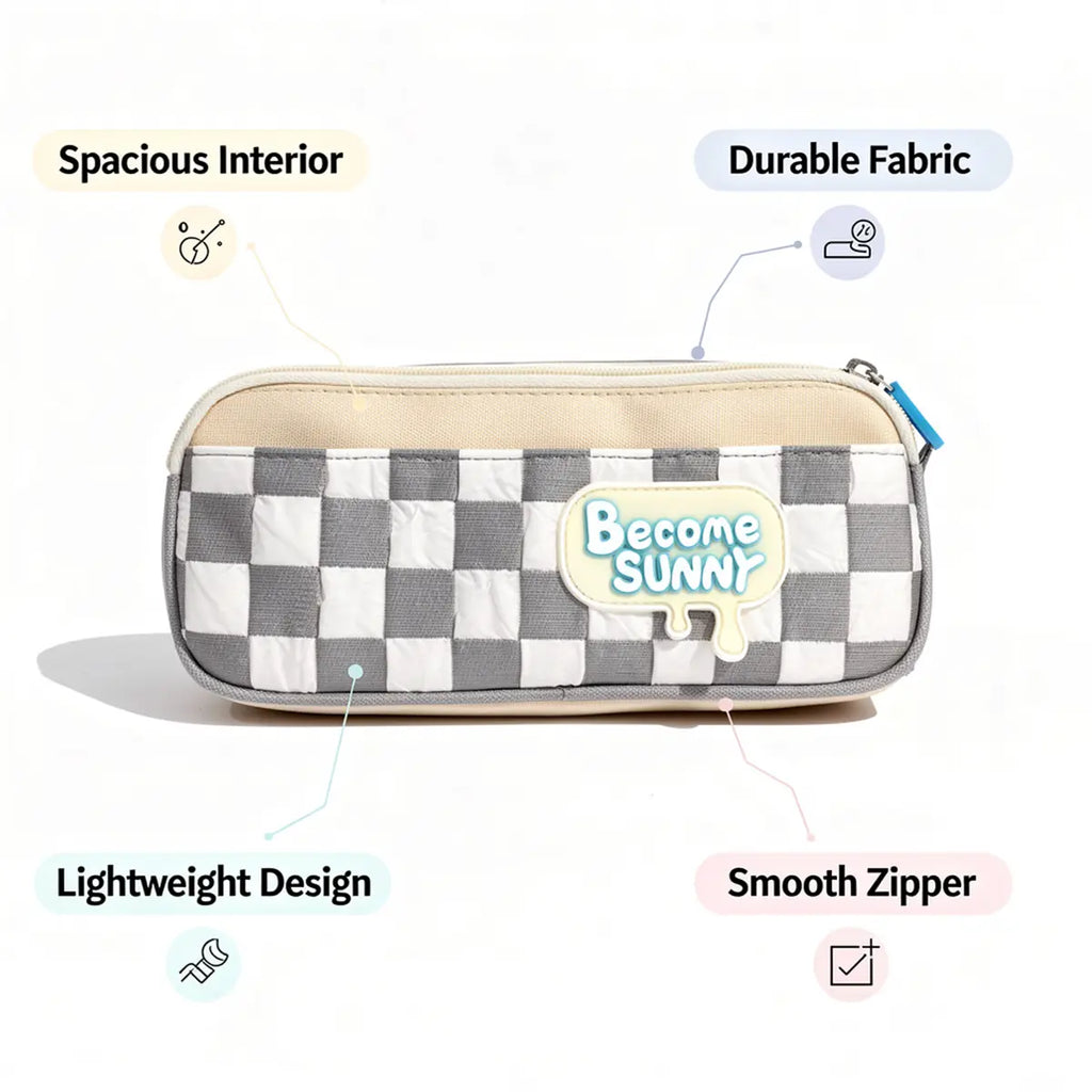 Cute Checked Pencil Pouch with Become Sunny Design Trending Accessories