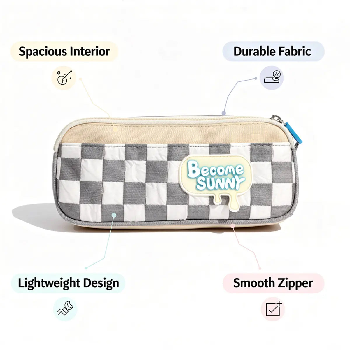 Cute Checked Pencil Pouch with Become Sunny Design Trending Accessories